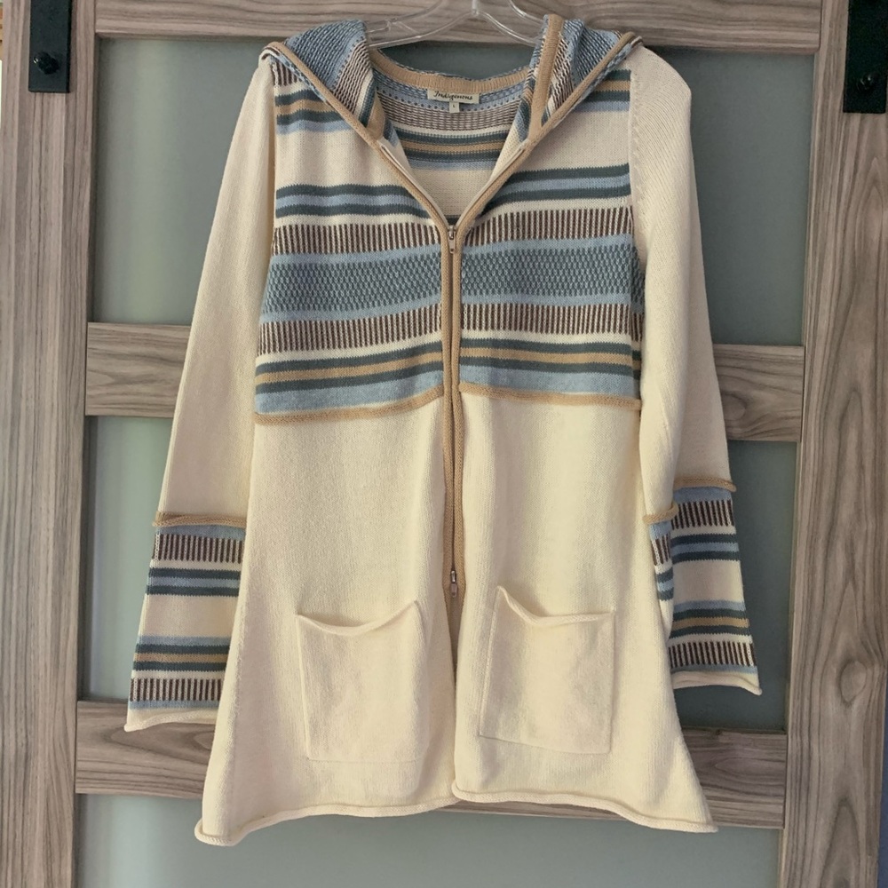 Sz L hooded, double zip front cardigan.